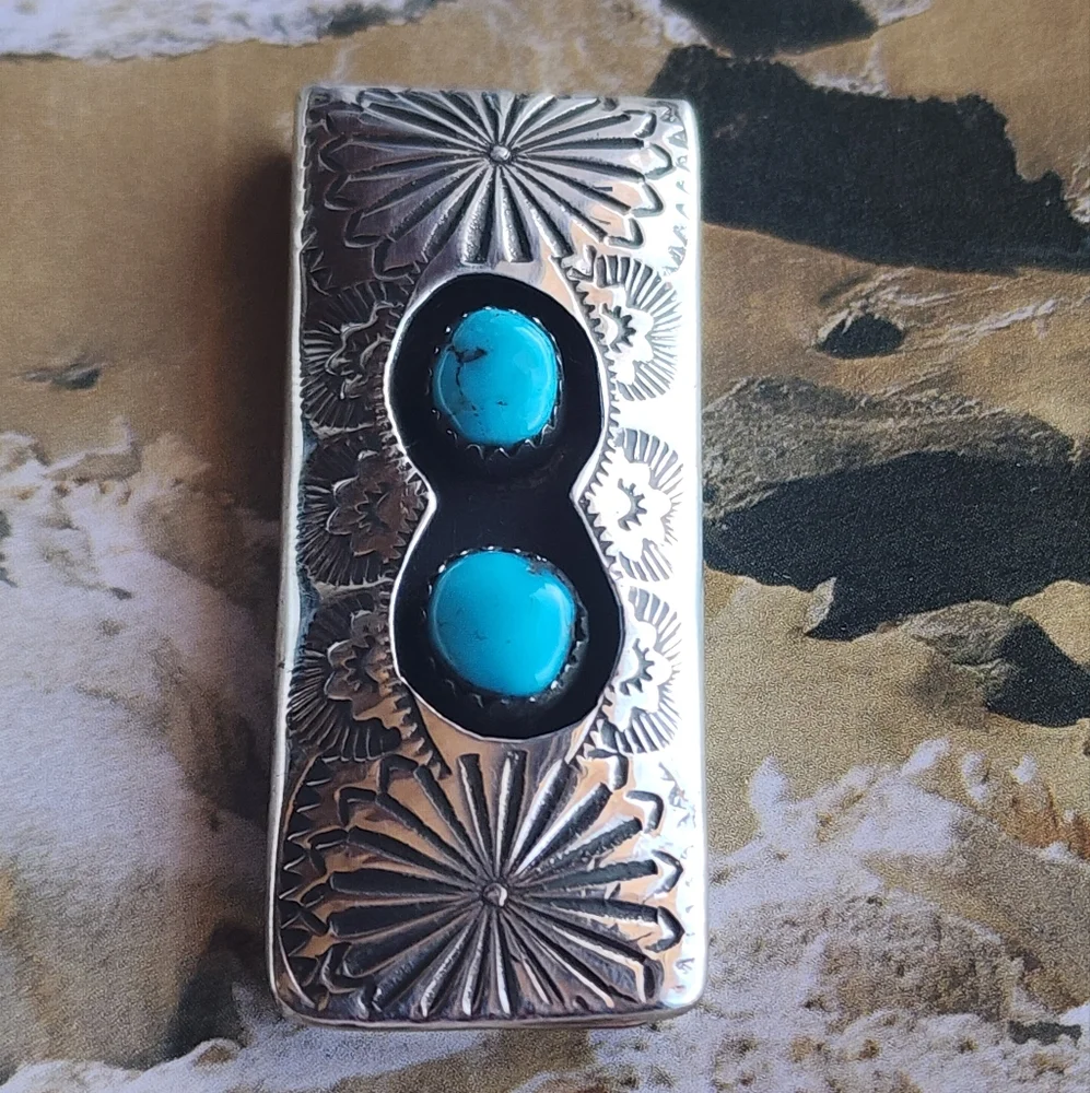 Silver and Turquoise Money Clip NATIVE MADE 💲💲 - Picture 3 of 8